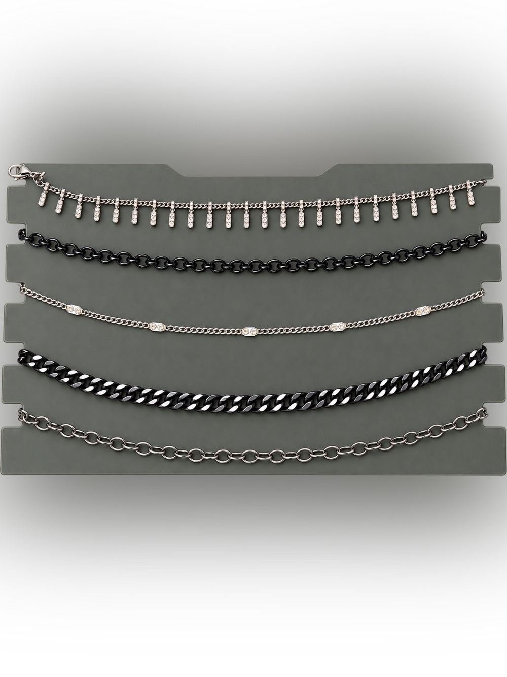 Y2K Style 5-Piece Layered Chain Necklace Set Black & Silver Tone Mixed Chains